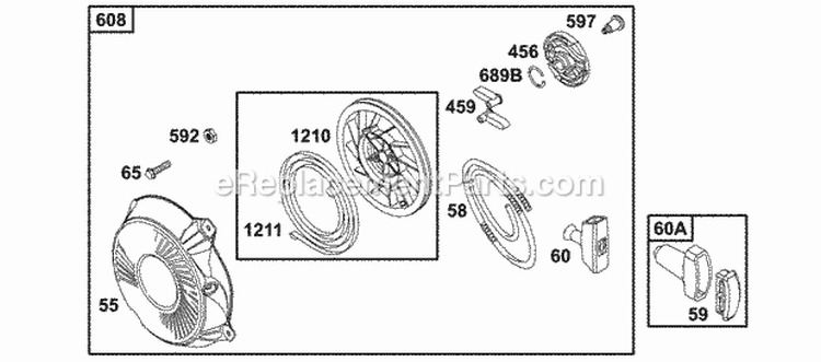 Rewind Group Diagram and Parts List for 137212-1313-E1  Briggs and Stratton Engine